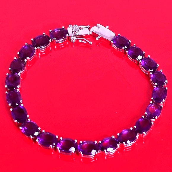 925 Sterling Silver Bracelet 7.0" with Natural Amethyst 6x8mm Gemstone - Picture 10 of 10
